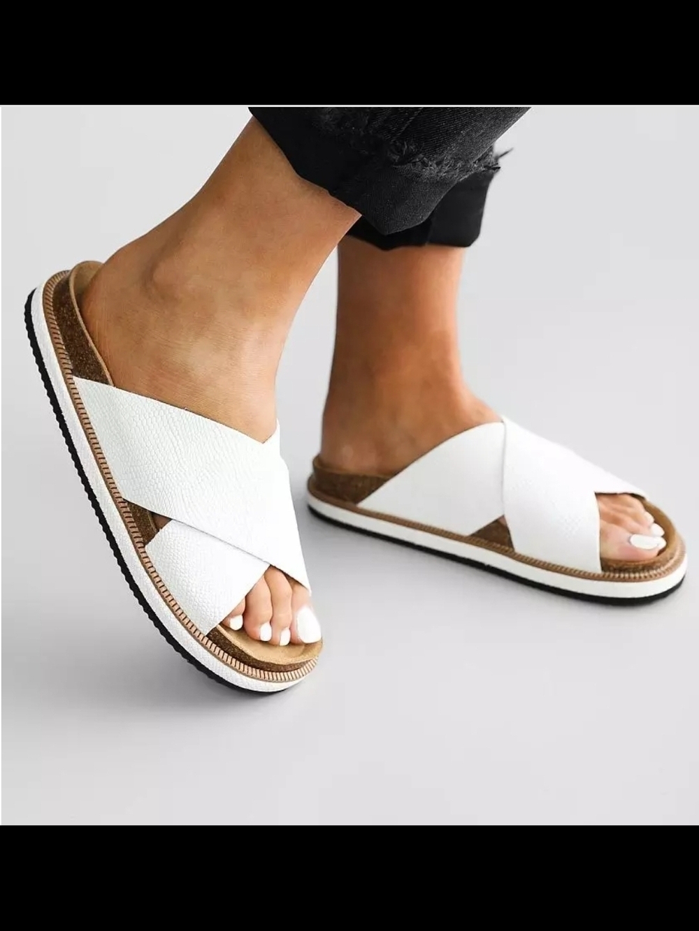 Free People White Crisscross Slide Sandals